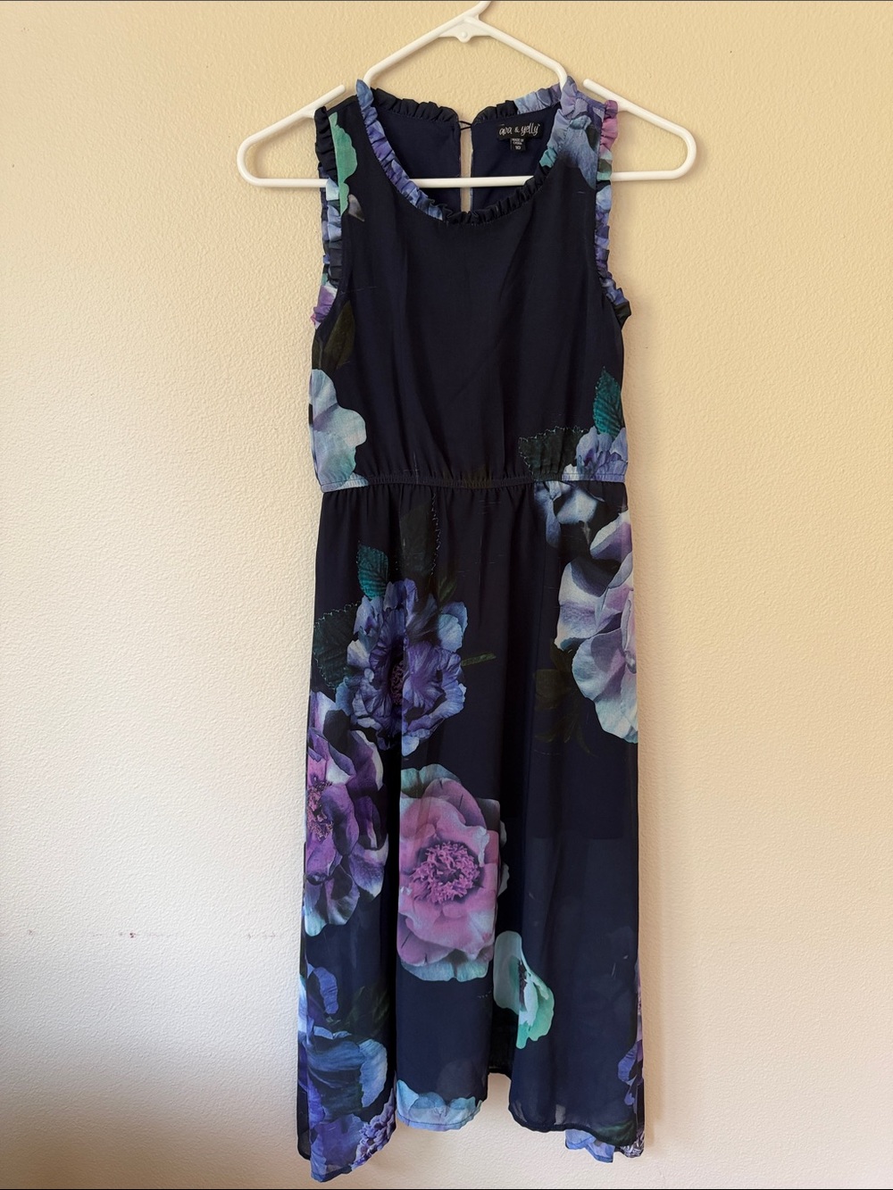 Girls Navy Floral Sleeveless Dress